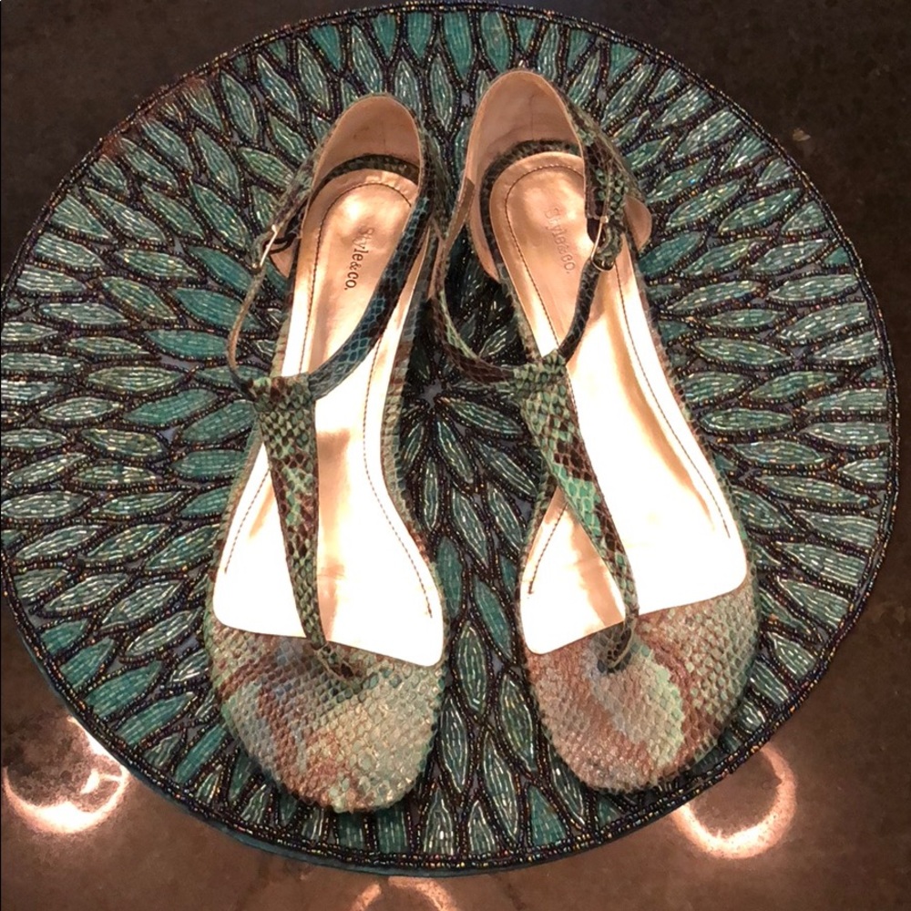 Green snake skin sandals